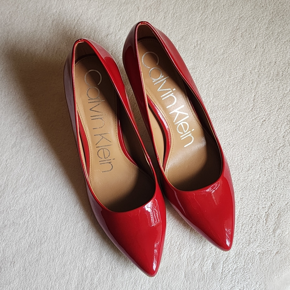 Calvin Klein Gayle Dress Pump Cherry Red Patent Leather Heel Size 8